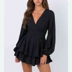 Princess Polly Black Ruffled Wrap Dress with Bishop Sleeves